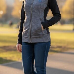 Lululemon yoga/jogging full zip Stylish Women's Gray and Black Zip-Up